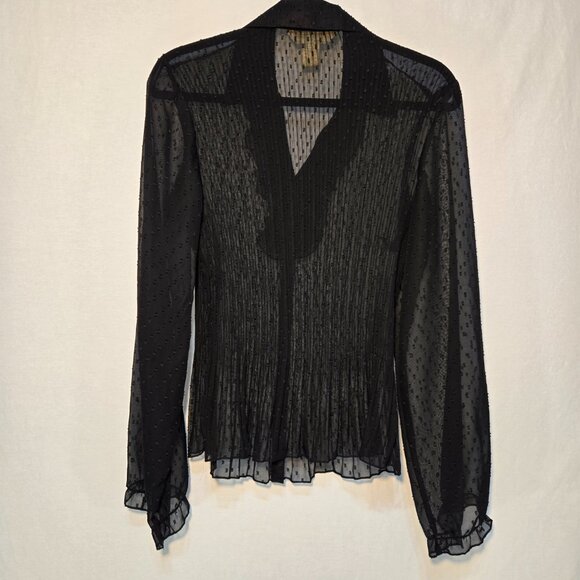 Vintage NEW YORK CITY D. Boho Y2K Black Sheer Pleated Ruffle Shirt Top Size M. - Picture 5 of 16